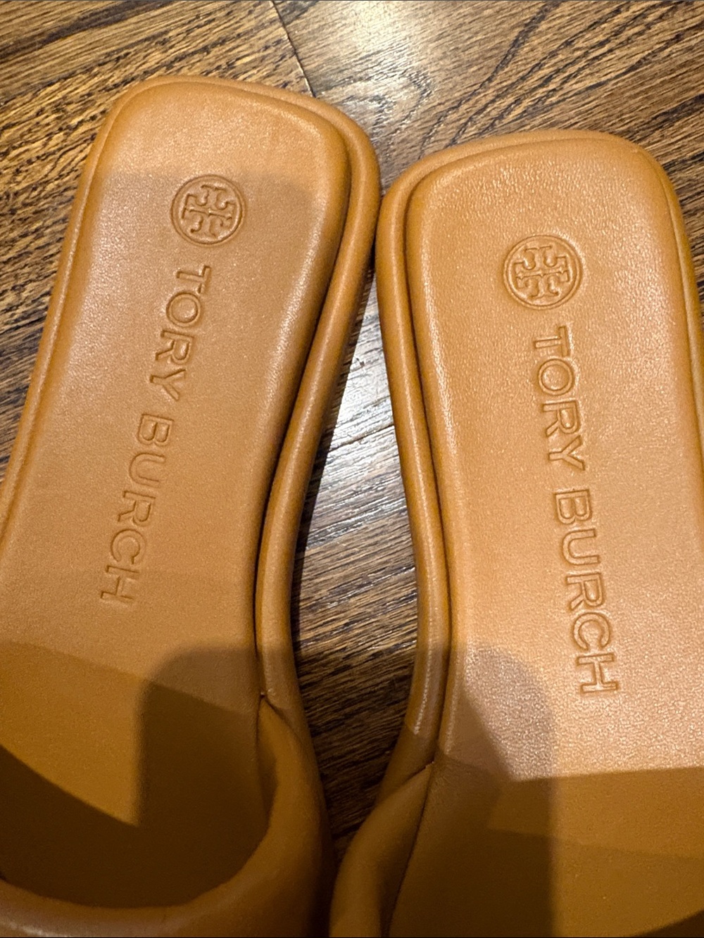 Tory Burch Cognac Leather Logo Slide Sandals - Picture 3 of 5